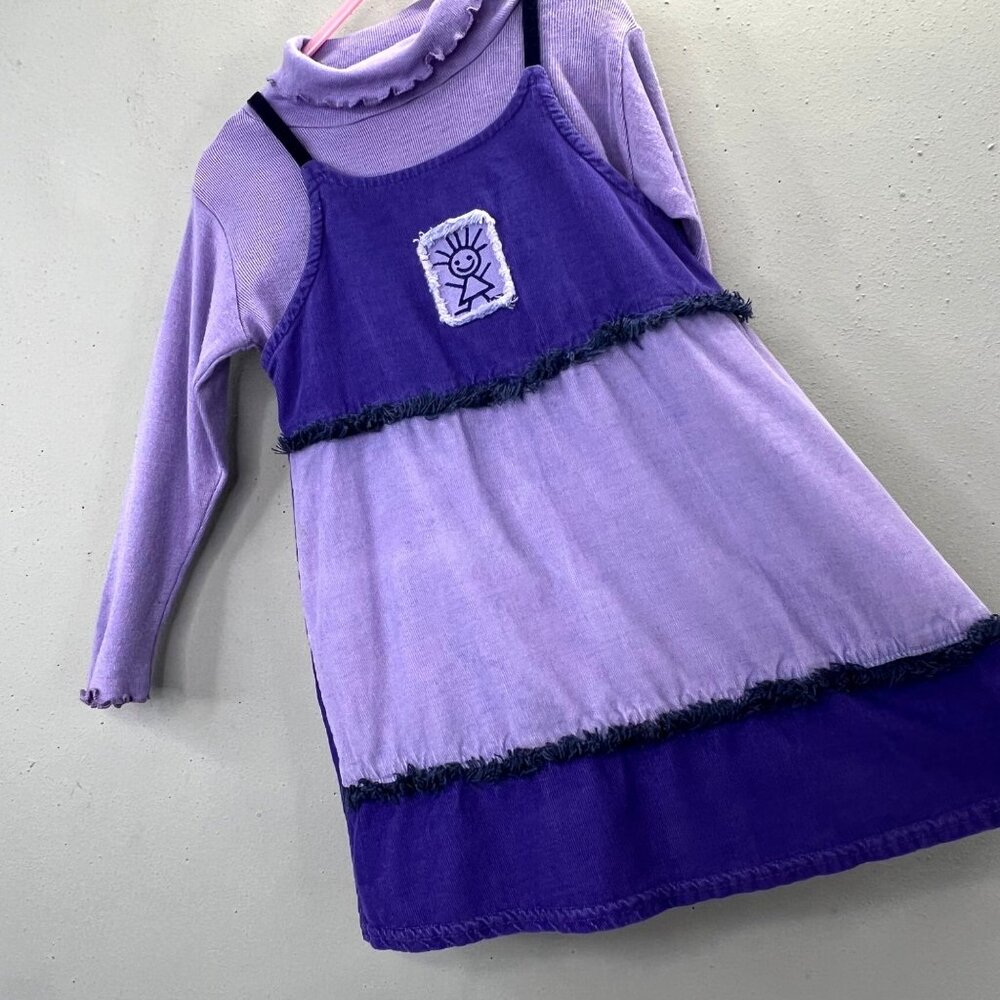 Vintage Small Steps Corduroy Jumper Dress 4T Purple Turtleneck Colorblock 2 pc